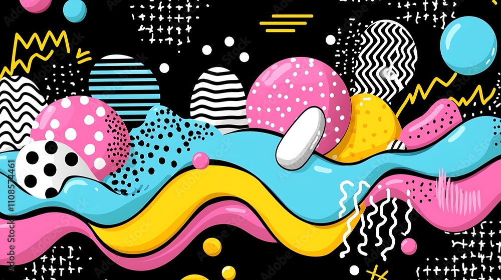 Poster vibrant geometric patterns with bold stripes and playful shapes in a colorful abstract design perfec