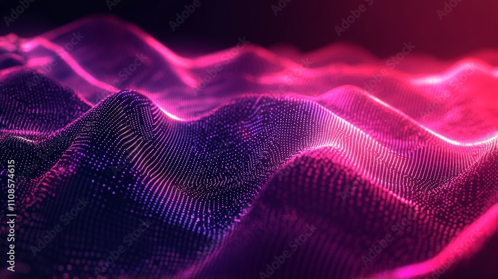 Wall mural abstract 3d technology background with colorful neon waves in dark space - futuristic digital wallpa