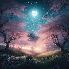 Fototapeta premium Ethereal Moonlit Blossom Reverie