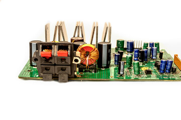 Electronic board with radio components, connectors, slots and processor chip from electronic device...