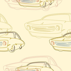 Editable Three-Quarter Oblique View Classic Retro Car Vector Illustration in Outline Cartoon Style with Some Colors as Seamless Pattern for Transportation or Hobby Related Background