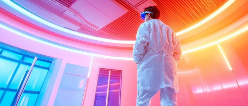 Innovative scientist conducts research in a high-tech laboratory futuristic environment engaging viewpoint on scientific exploration