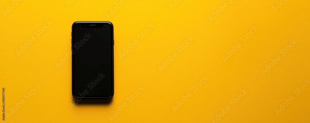 Poster bold yellow background showcasing a single mobile device on display.