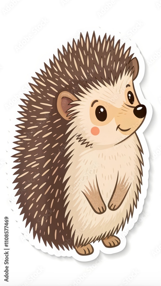 Poster cute hedgehog sticker vector design featuring a smiling character on a white background. generative 