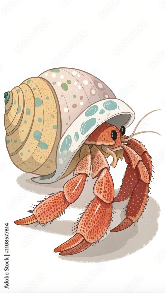 Poster colorful hermit crab sticker vector design featuring a unique shell on a plain background. generativ
