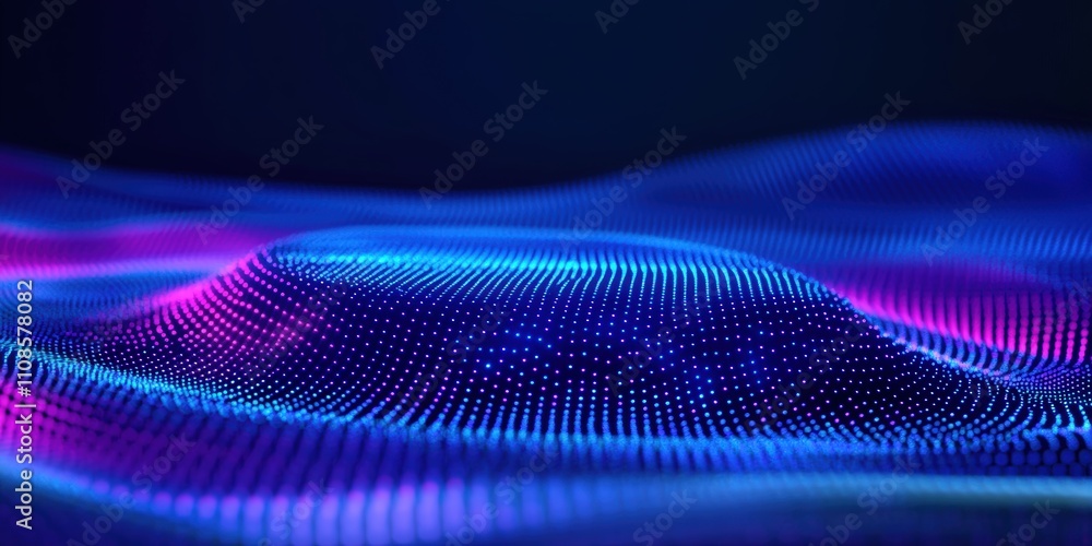 Poster Abstract Futuristic 3D Render of a Glowing Background with Colorful Digital Waves and Dots, Ideal for Technology and Design Themes