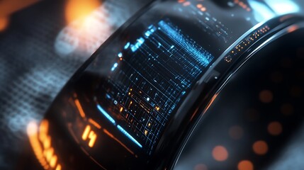 Futuristic Curved Display Showing Digital Data Streams