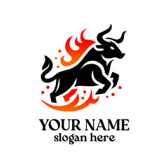 a black and red logo with a bull on it