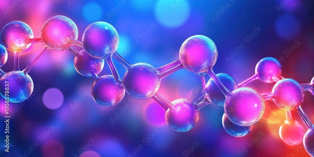Poster 3d rendering of chemical structure featuring natural compounds in vibrant colors with abstract backg