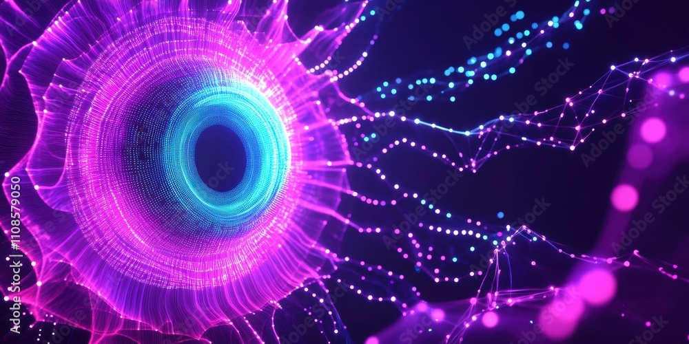 Aufkleber futuristic circular neon pattern with glowing elements and intricate design in vibrant colors for mo