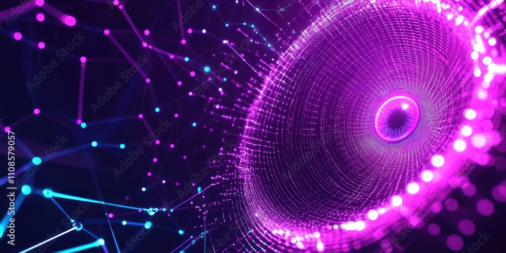 Poster circular futuristic glowing neon pattern with bright colors and abstract design in digital style for