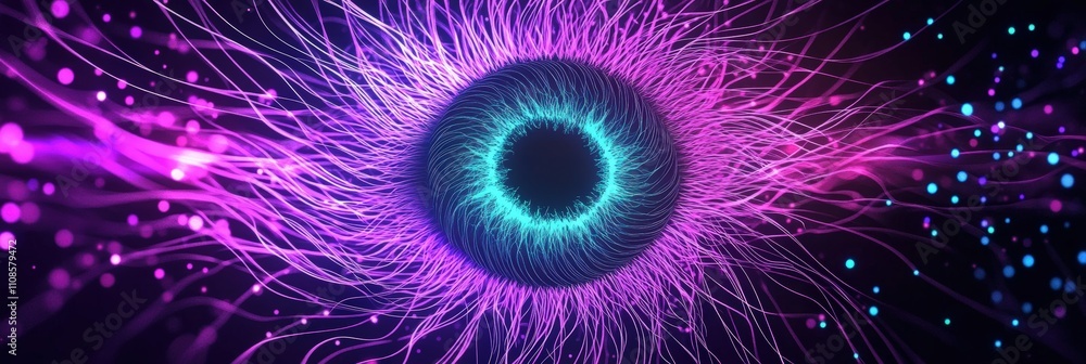 Poster abstract circular pattern of glowing lines and forms in vibrant colors creating a stunning visual ex