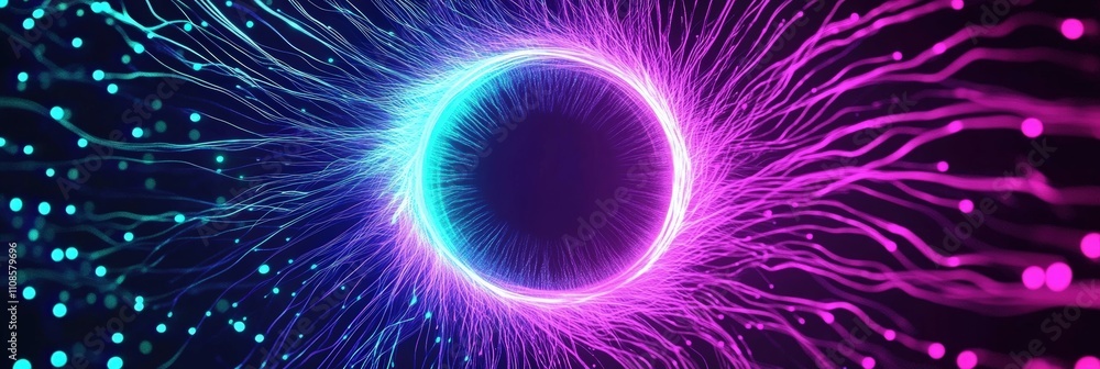 Poster abstract circular pattern of glowing lines in vibrant colors creating a mesmerizing visual effect fo