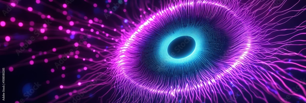 Poster abstract circular pattern of glowing lines forms a mesmerizing design ideal for digital art, backgro