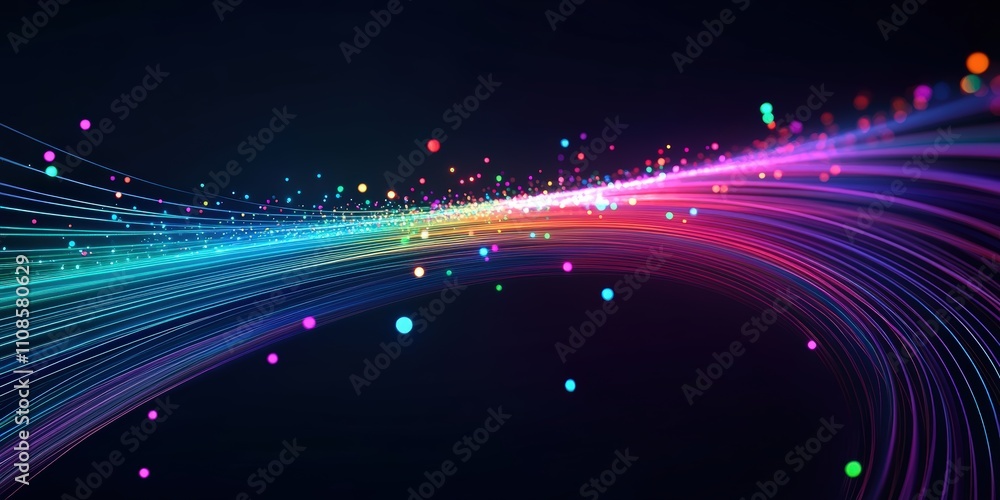 Poster colorful light beams with dynamic lines on dark background creating a vibrant 4d effect