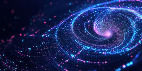 Obraz premium Colorful Data Visualization with Dark Blue Background Featuring Spiraling Patterns of Vibrant Light Particles in Abstract Design