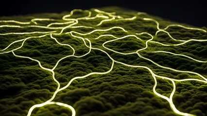 A neon-lit forest filled with bioengineered plants emitting multicolor lights, creating an ethereal ambiance.