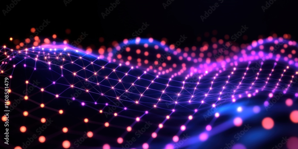 Poster abstract digital art representation featuring hexagonal patterns and vibrant colors in a wave-like s