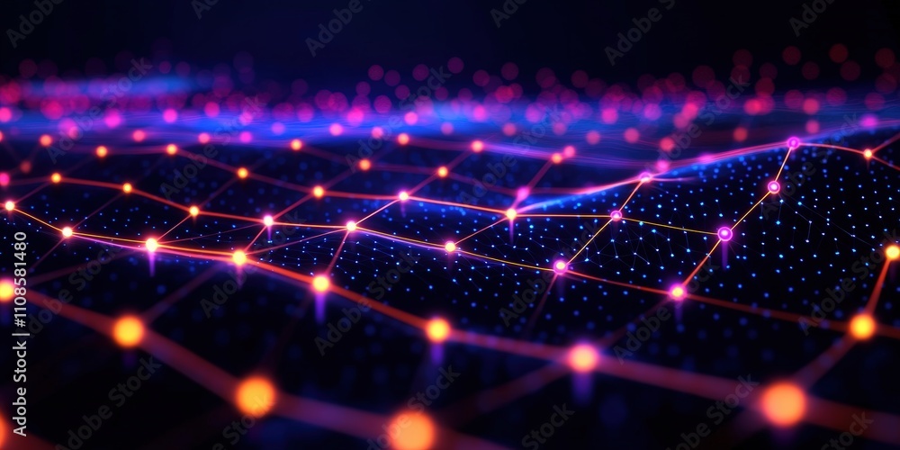 Poster abstract hexagonal digital art representation with vibrant colors and complex patterns in a futurist