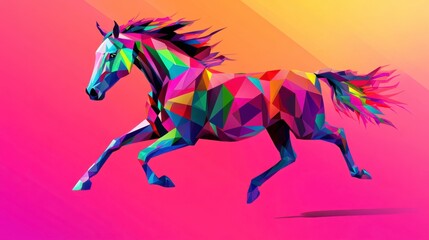 Colorful Horse Running in a Vibrant Geometric Style Illustration for Modern Art Displays. Generative AI