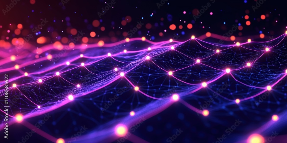Poster abstract digital art representation featuring a hexagonal network in vibrant colors and intricate de