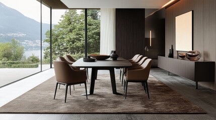 Fototapeta premium Stunning Modern Dining Room with Panoramic Views