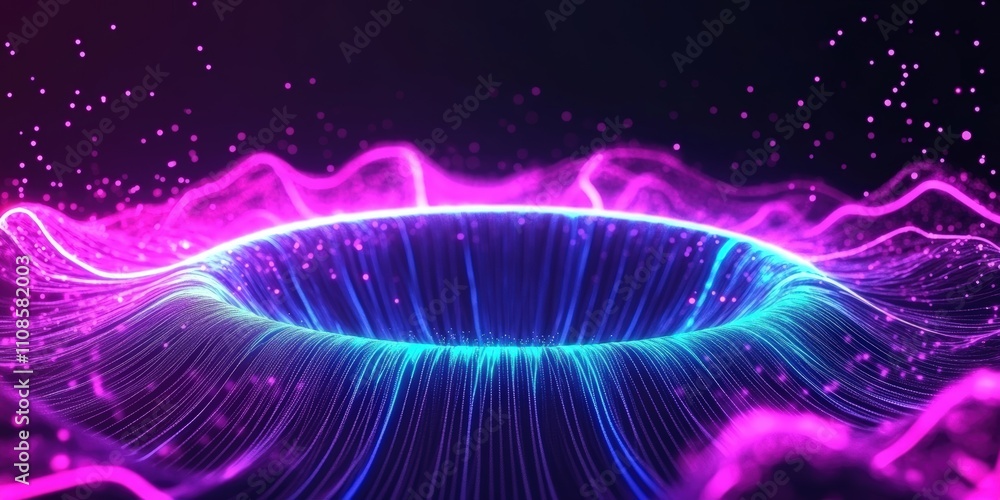 Poster abstract circular shape with dynamic lines and vibrant colors, illustrating movement and energy in a