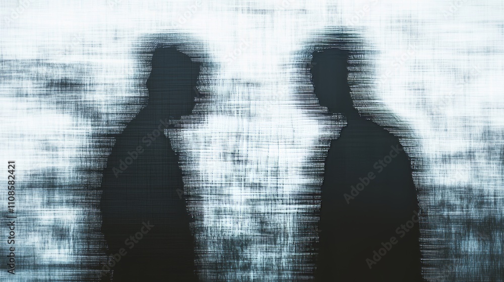 Aufkleber two blurred silhouettes facing each other, creating an abstract and mysterious atmosphere with textu