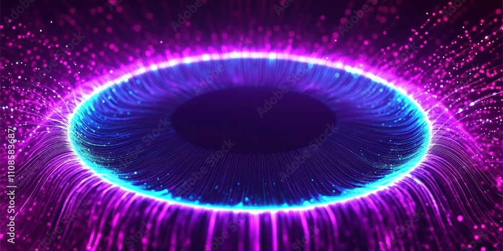 Poster glowing blue circular pattern on dark purple background with sparkling lights creating a magical abs