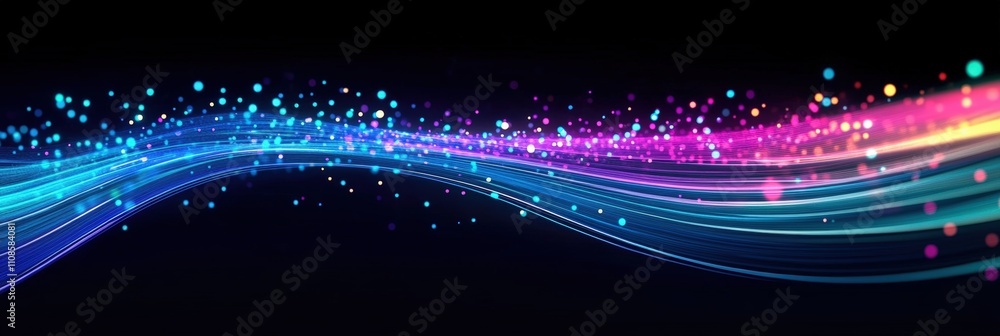 Poster colorful glowing data stream with dynamic lights creating a fascinating visual display against a dar