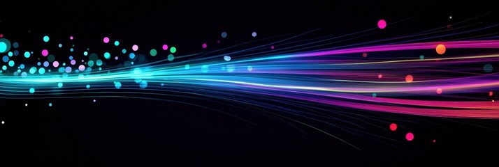 Obraz premium Colorful Glowing Data Stream with Vibrant Lights Against Black Background for Digital Art and Design Projects