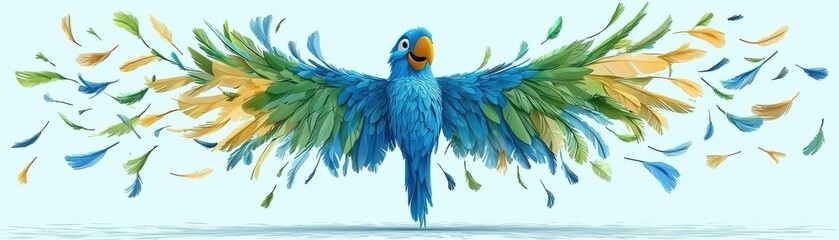 Obraz premium A vibrant bird with colorful wings and playful feathers.