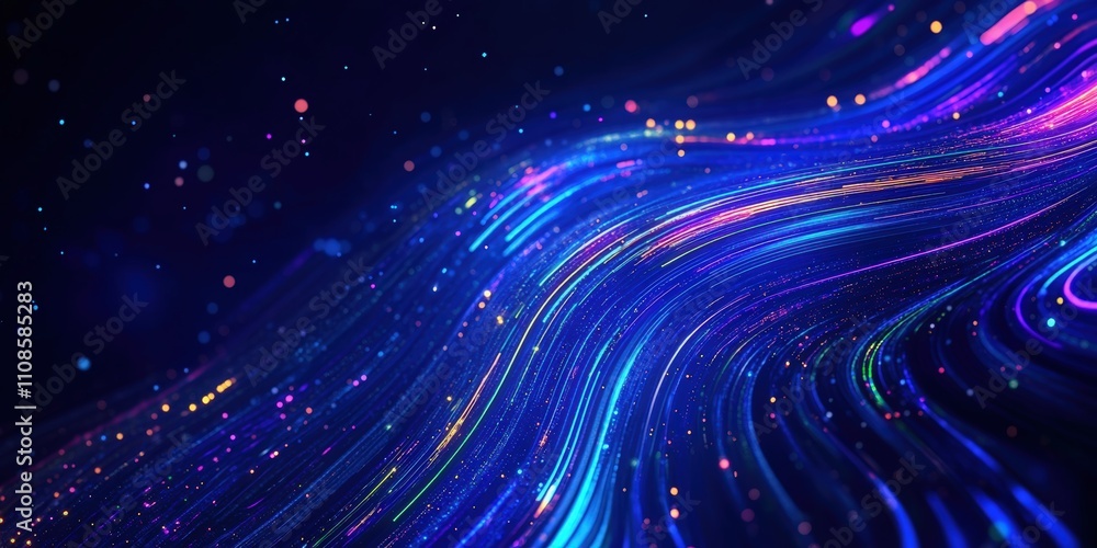 Poster vivid abstract neon lines in a colorful wave design ideal for creative backgrounds and digital art p