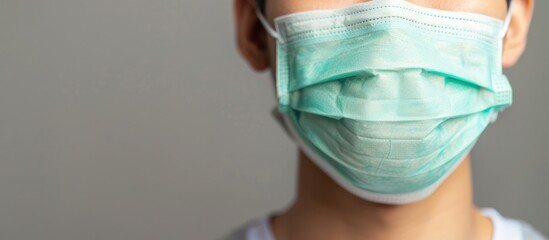 close up face man wearing medical mask for prevent dust and infection virus air protection