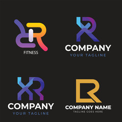 R alphabet letter initial colorful gradient design Corporate business brand company abstract logo design collection Vector