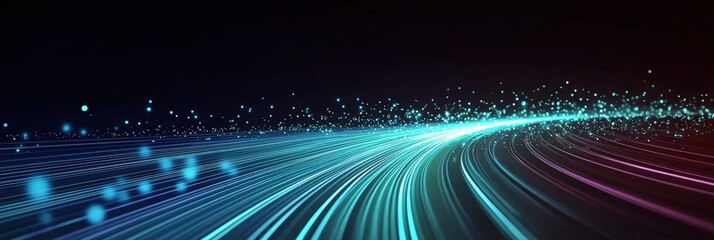 Abstract Background with Glowing Lines Representing Data Flow and Connectivity in a Digital Landscape at Night