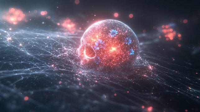 Digital art event glowing skull visualization abstract realm 3d animation futuristic perspective conceptual exploration