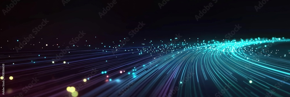 Poster abstract background with glowing lines and data points for technology and innovation concepts in dig