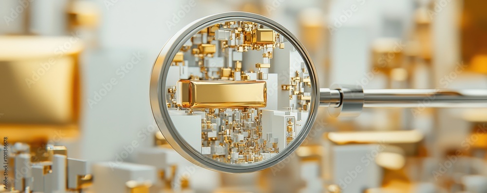 Poster close-up view of a circuit board through a magnifying glass.