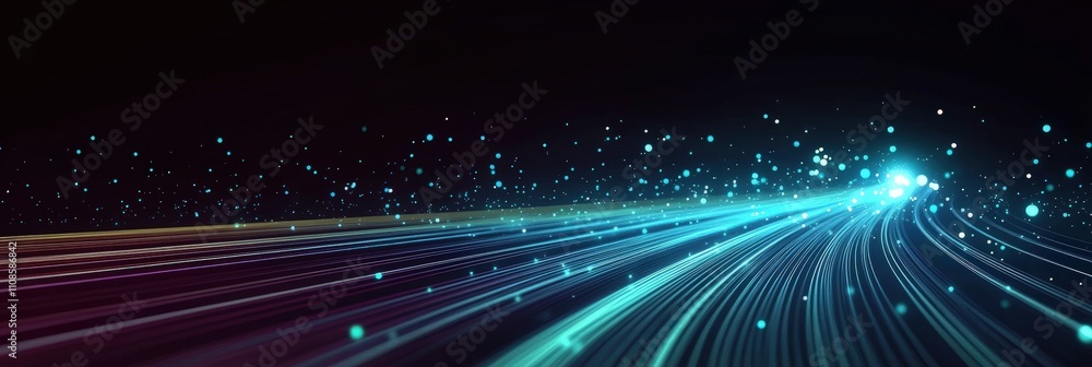 Poster abstract background with glowing lines and data points creating a dynamic visual experience of techn
