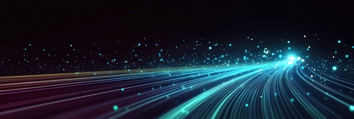 Obraz premium Abstract Background with Glowing Lines and Data Points Creating a Dynamic Visual Experience of Technology and Movement in Dark Colors