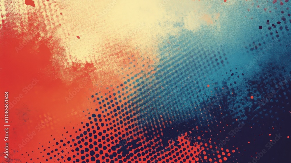 Fototapete abstract halftone dots spread across a red-blue gradient background, blending modern design with ret