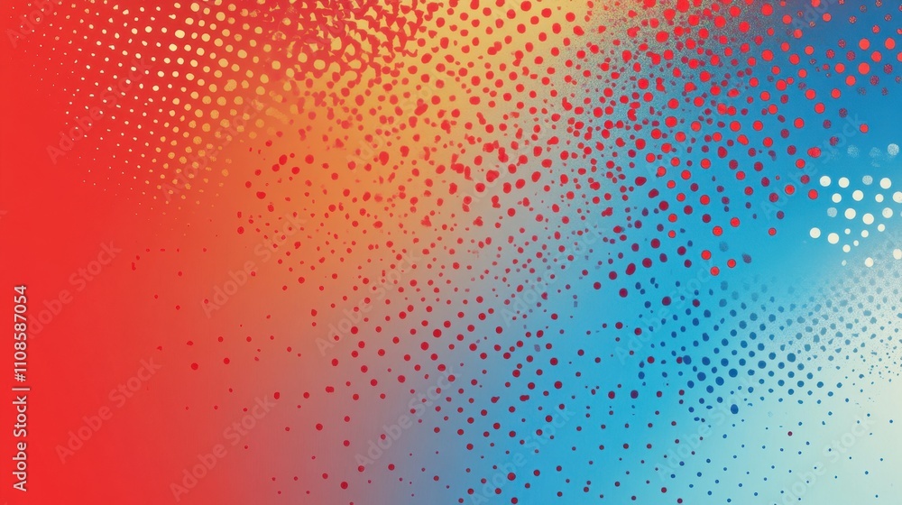Fototapete abstract halftone dots spread across a red-blue gradient background, blending modern design with ret