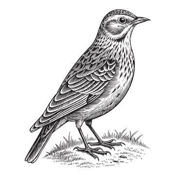 lark bird sketch engraving drawing vector illustration