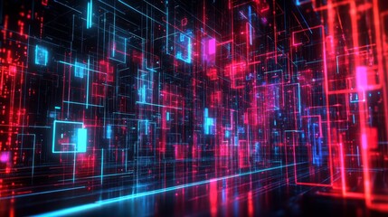 Fototapeta premium Dynamic neon digital landscape virtual reality space abstract art futuristic environment 3d perspective technology concepts