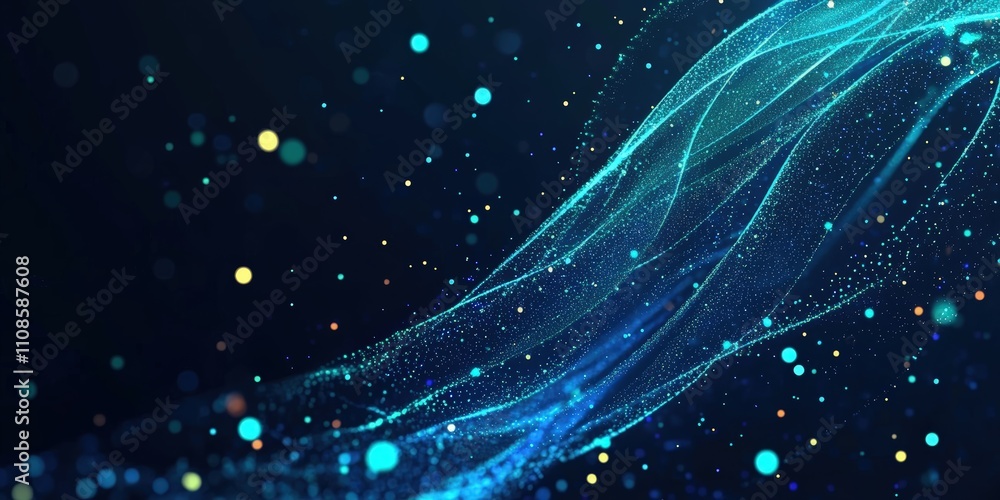 Aufkleber abstract digital background with glowing blue particles and waves for modern design and creative pro