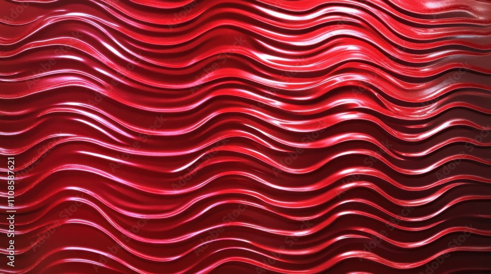 Poster abstract red wavy patterns shimmer against a deep red surface, emphasizing modernity and sophisticat