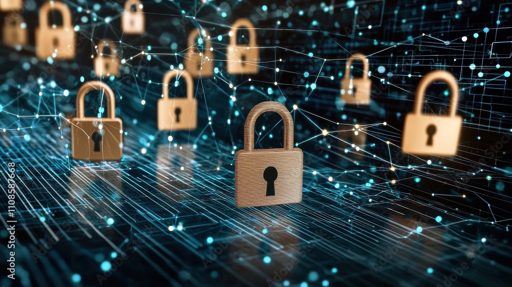 Aufkleber digital locks representing cybersecurity and data protection.