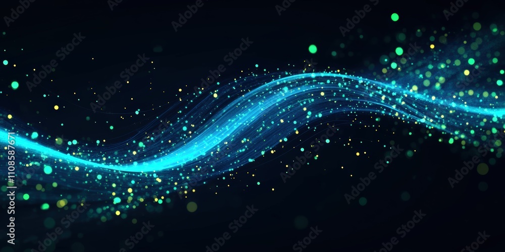 Poster abstract digital background with glowing blue waves and sparkling particles for creative designs and
