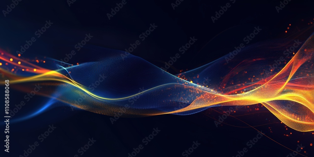 Poster abstract digital background with glowing lines creating a mesmerizing wave pattern in vibrant colors